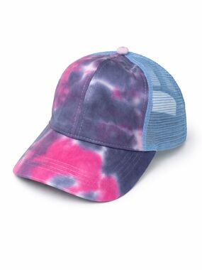 C.C Ponytail Trucker Hat Tie Dye Pink Purple Blue Mesh Back Adjustable NEW